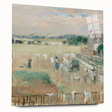 Large abstract wall art in vibrant blue and orange tones on canvas, ideal for modern bedroom or dining room ambiance.