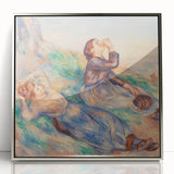 Mid-century modernist art poster featuring geometric shapes in muted tones, ideal for nursery wall art.