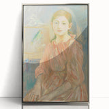 Mid-century modernist art poster featuring geometric shapes in muted pastel colors, ideal for nursery wall art.