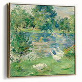 Landscape painting of a tranquil forest in muted green and black tones on canvas, suitable as wall art for a bedroom.