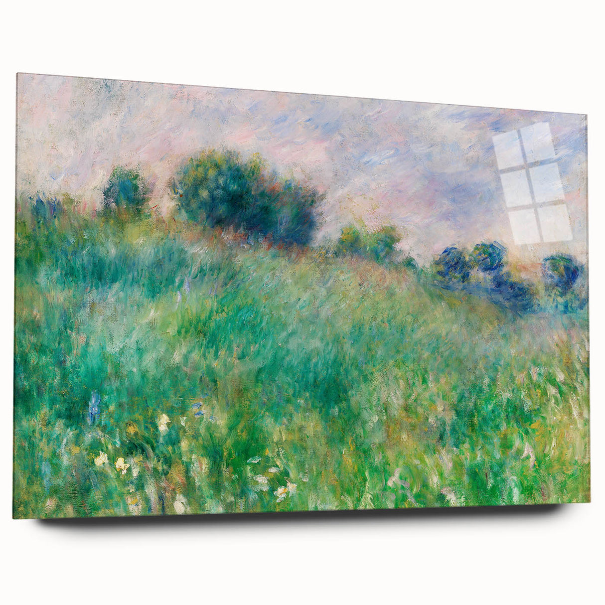 Large abstract wall art print in vibrant blue and orange hues on canvas, ideal for modern bedroom or dining room ambiance.