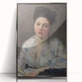 Mid-century modernist art poster featuring geometric shapes in muted blues and greens, ideal for nursery wall decor.