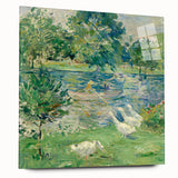 Large abstract wall art in vibrant blue and green, acrylic print, ideal for bedroom or dining room decor.