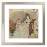 Textured abstract art print in muted gray and blue tones on canvas, ideal for modern bedroom ambiance.