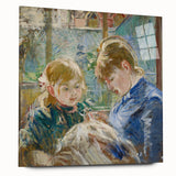 Large abstract wall art featuring swirling blue and grey tones on canvas, suitable for bedroom or dining room decor.