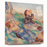 Large abstract wall art in muted gray and blue tones on canvas, ideal for modern bedroom or dining room ambiance.