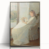 Mid-century modernist art poster featuring geometric shapes in muted blue and beige tones, ideal for nursery wall art.