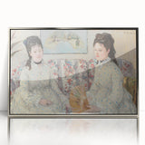 Mid-century modernist art deco poster featuring geometric shapes in muted pastel colors, ideal for nursery wall decor.