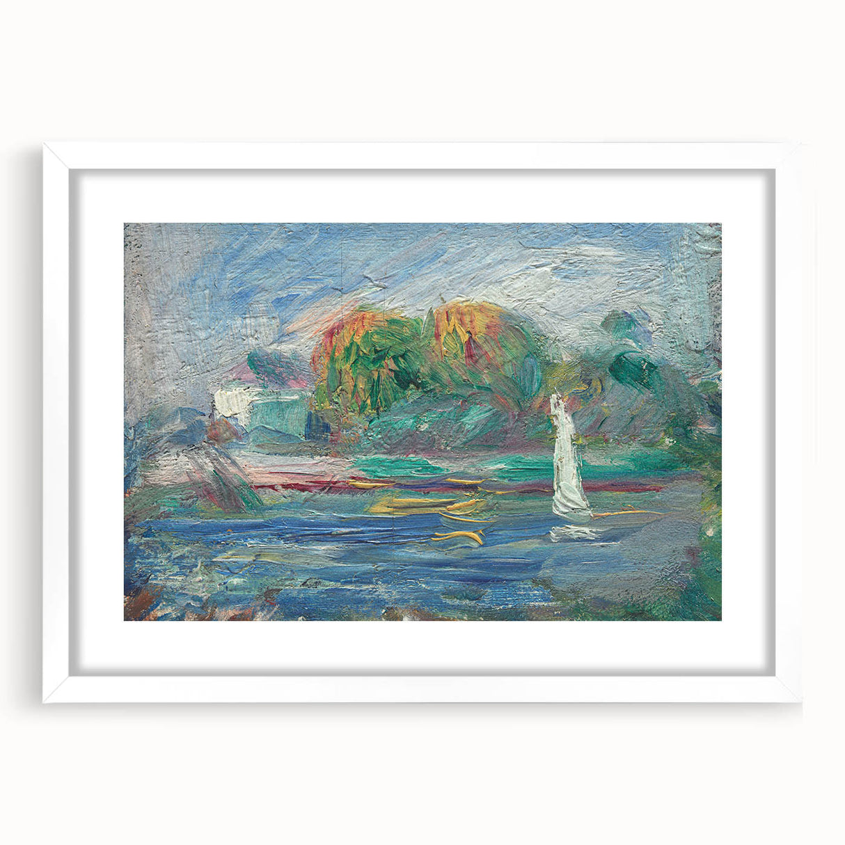 Abstract art print featuring swirling blue and gray tones on a canvas, suitable for bedroom or dining room decor.
