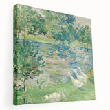 Large abstract acrylic print with vibrant blue and orange swirls, ideal for kitchen wall art.