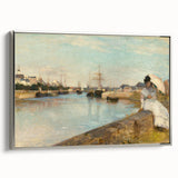 Landscape art painting featuring a colorful, vintage-style poster of a serene lake scene, printed on black canvas.