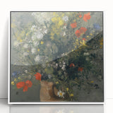 Art deco poster featuring geometric shapes in muted gold and teal, printed on canvas, suitable for nursery wall decor.