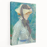 Large acrylic print of abstract kitchen art in vibrant blue and orange tones, ideal for kitchen wall decor.