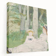 Large abstract canvas art featuring swirling blue and white patterns, ideal for kitchen wall decor.
