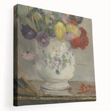 Large abstract cityscape in muted gray and blue tones on a framed canvas, ideal for kitchen wall art.