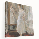 Large abstract canvas with swirls of blue and gray, suitable for kitchen wall art.