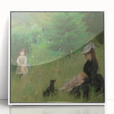 Art deco poster featuring geometric patterns in muted gold and navy, printed on canvas, ideal for modern nursery wall art.