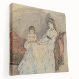 Large abstract canvas art in muted blue and gray tones, ideal for kitchen wall decor.