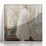 Art deco poster featuring geometric shapes in muted gold and navy tones on canvas, suitable for nursery wall art.