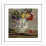 Abstract art print featuring swirling blue and purple tones on a rolled canvas, suitable for bedroom or dining room decor.