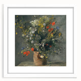 Abstract art print featuring swirling blue and gray tones on a rolled canvas, suited for modern bedroom or dining room decor.