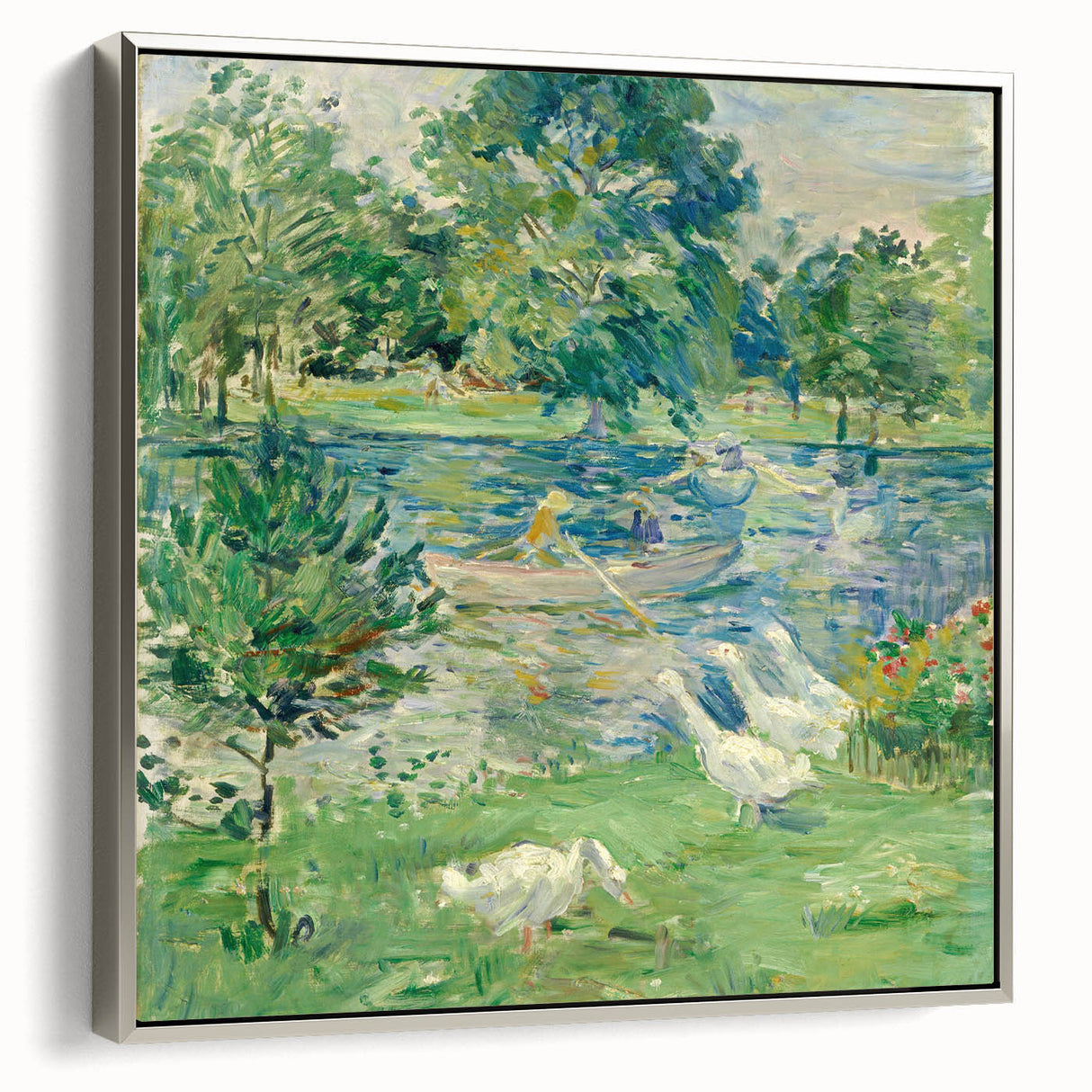 Landscape art painting featuring a vintage poster style with a black background and vibrant colorful accents on canvas.