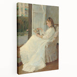 Large abstract cityscape in vibrant blues and oranges on a rolled canvas, ideal for kitchen wall art.