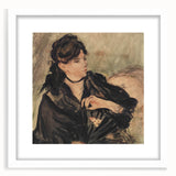 Abstract art print featuring swirling blue and gold patterns on a canvas, suitable for dining room or bedroom decor.