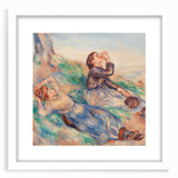 Abstract art print featuring swirling blue and gray tones on a framed canvas, suitable for dining room or bedroom decor.