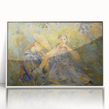 Art deco poster featuring geometric shapes in muted gold and navy, printed on canvas, suitable for nursery wall art.