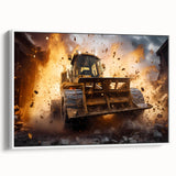 Vintage poster art featuring a large, colorful abstract design on a black background, ideal for living room decor.