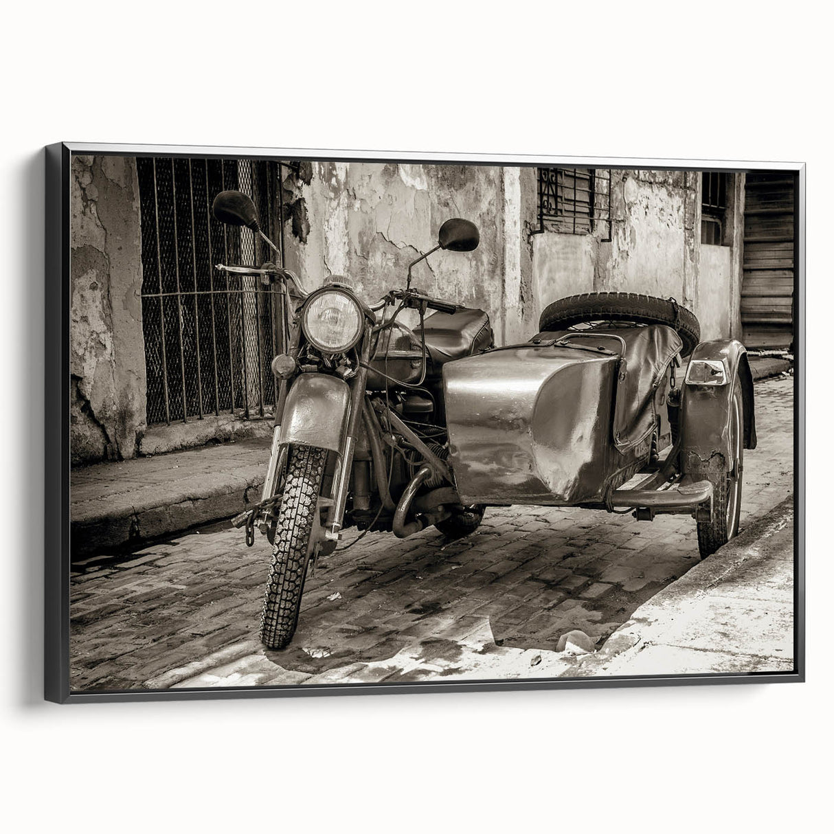 Black and white vintage poster art depicting a serene landscape, printed on canvas, suitable for bedroom decor.