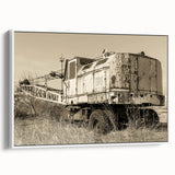 Vintage poster art featuring a large, colorful abstract design on a black background, ideal for living room decor.