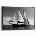 Black and white vintage poster art of a serene landscape, printed on framed canvas, suitable for bedroom decor.