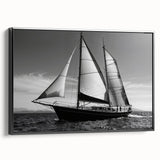 Black and white vintage poster art of a serene landscape, printed on framed canvas, suitable for bedroom decor.