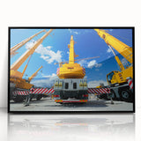 Large abstract wall art featuring geometric shapes in earth tones on a canvas, suitable for modern living room decor.