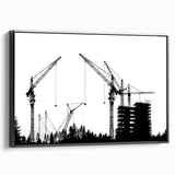 Black and white vintage poster art of a pastoral landscape on canvas, ideal for bedroom wall decor.