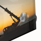 Large abstract wall art in mid-century modernist style, featuring swirling blue and orange hues, ideal for dining room decor.