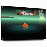 Large abstract wall art featuring swirling blue and gray tones on canvas, ideal for modern bedroom or dining room ambiance.