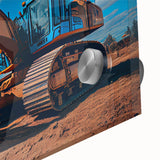 Large abstract wall art in mid-century modernist style with vibrant orange and blue tones on canvas.