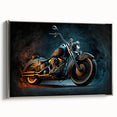 Landscape art painting featuring a vintage car on a colorful abstract background, printed on a black canvas.
