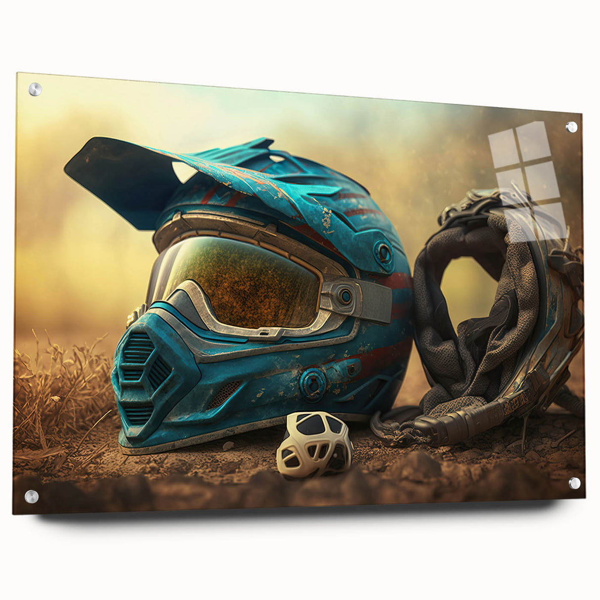 Large abstract wall art in vibrant blue and orange tones on canvas.