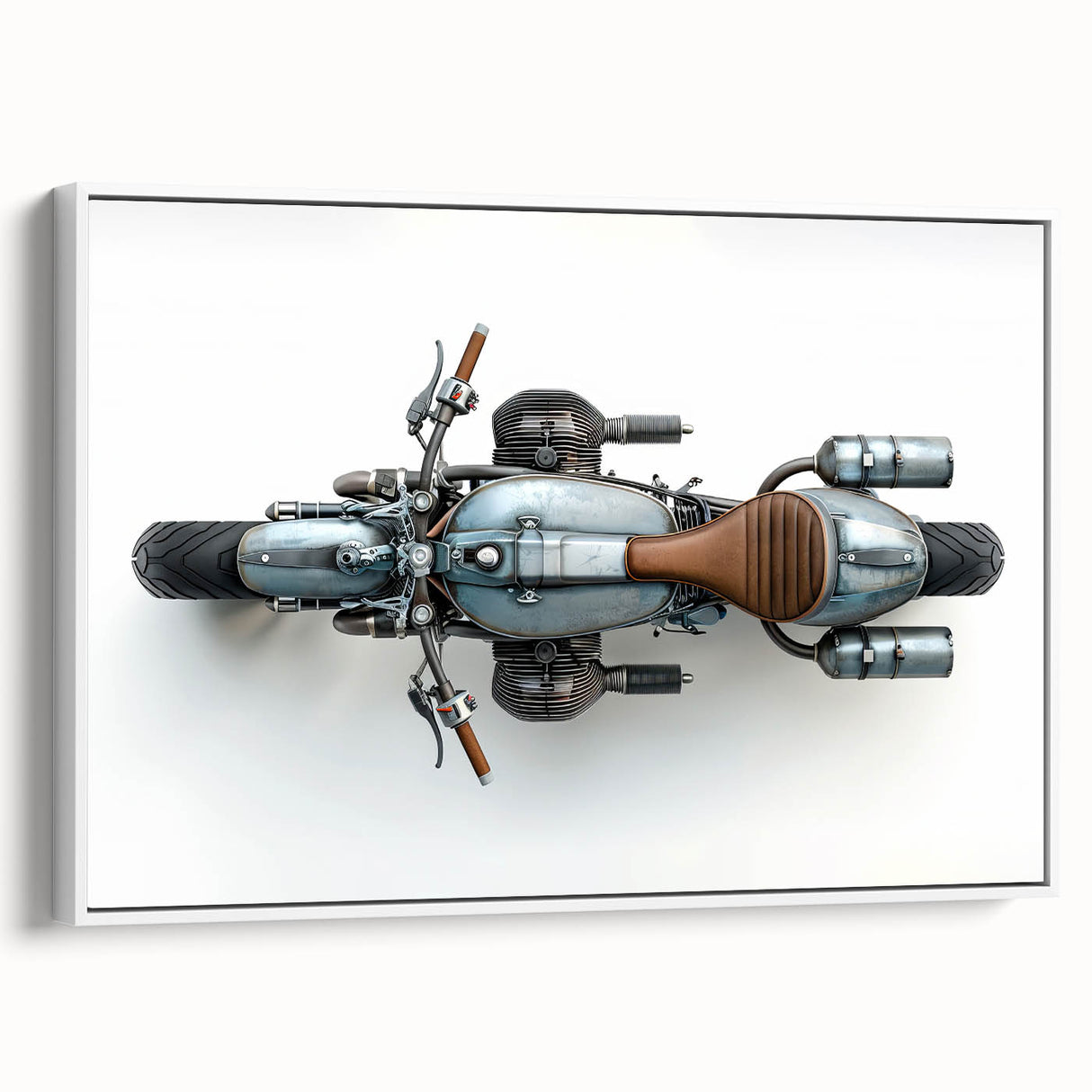 Vintage poster art featuring a colorful, oversized black car on a beige background.