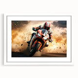 Abstract art print featuring swirling blue and white patterns on a canvas, suitable for modern bedroom or dining room decor.