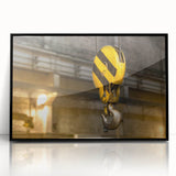 Large abstract wall art in muted gray and blue tones on canvas, featuring mid-century modernist style.