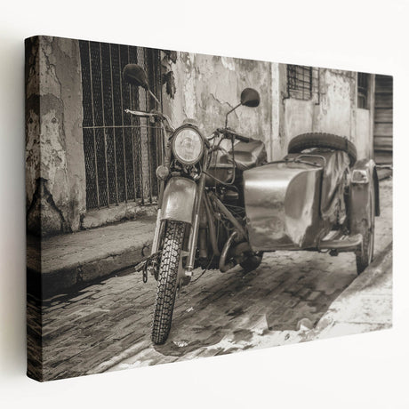 Large canvas print of a vintage car in muted sepia tones, ideal for kitchen wall art.