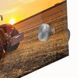 Large abstract wall art in mid-century modernist style, featuring bold geometric shapes in blue and orange.