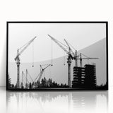 Large abstract wall art print with swirling blue and gray tones on canvas, suitable for modern living room decor.