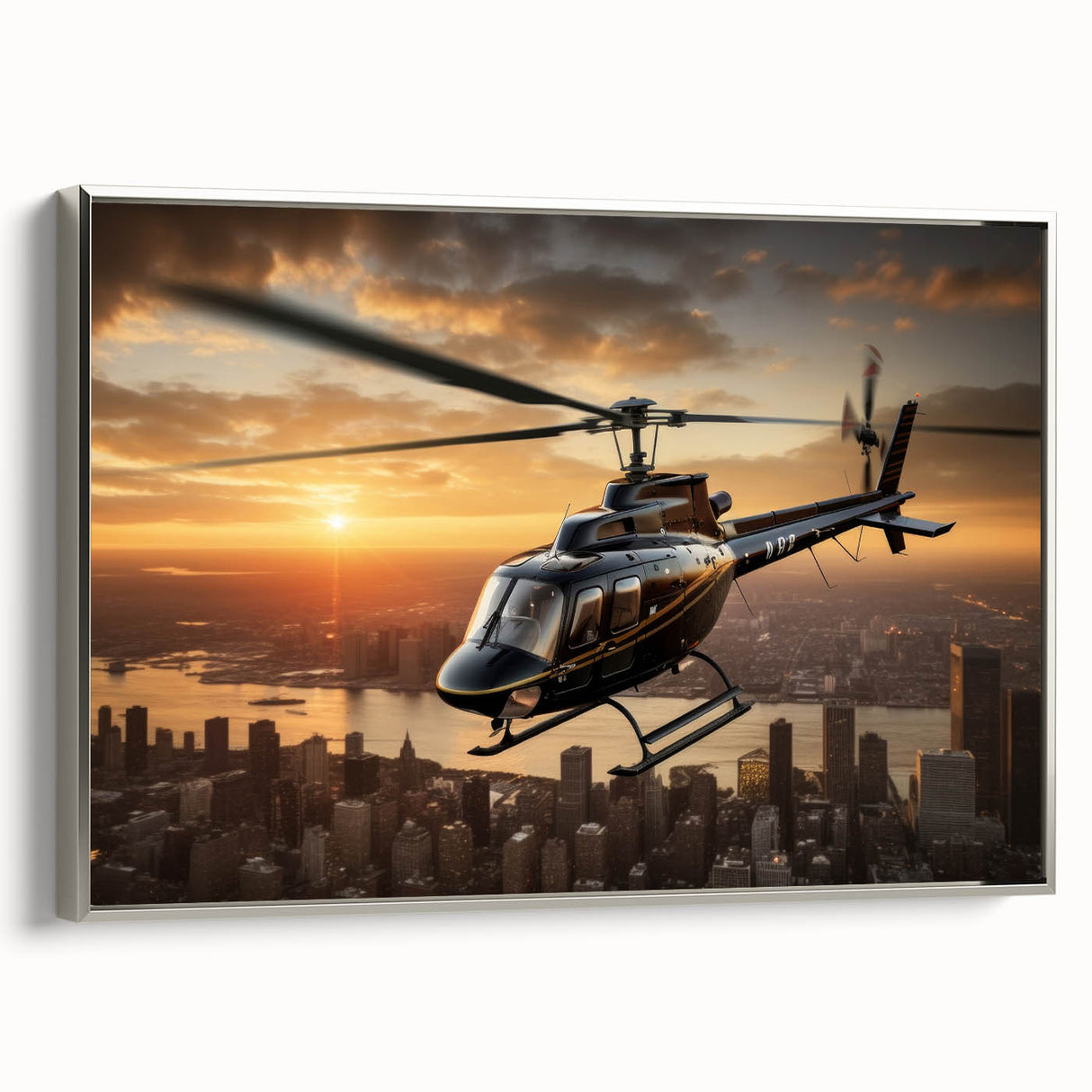 Landscape art painting depicting a colorful vintage car in black with vibrant sunset hues, ideal for a modern living room.