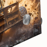 Large abstract wall art in mid-century modernist style, featuring muted earth tones, ideal for dining room ambiance.